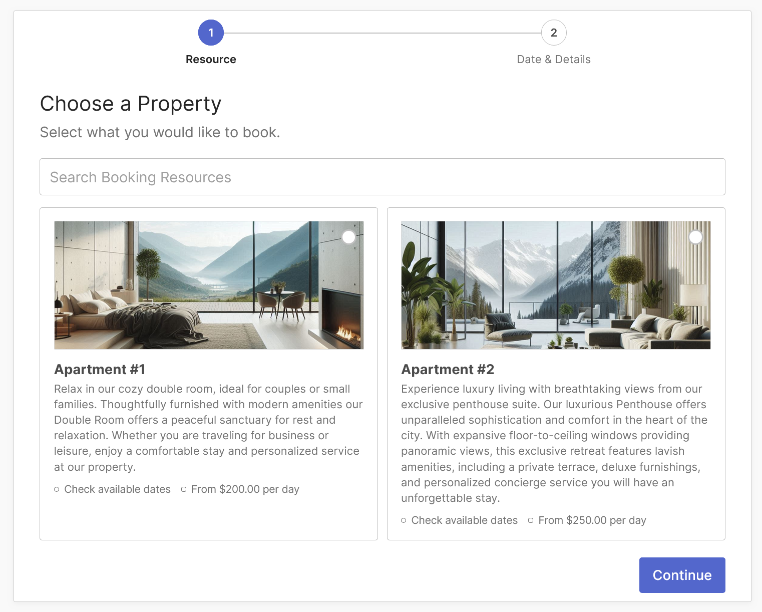 Responsive Booking Resource Catalog layouts