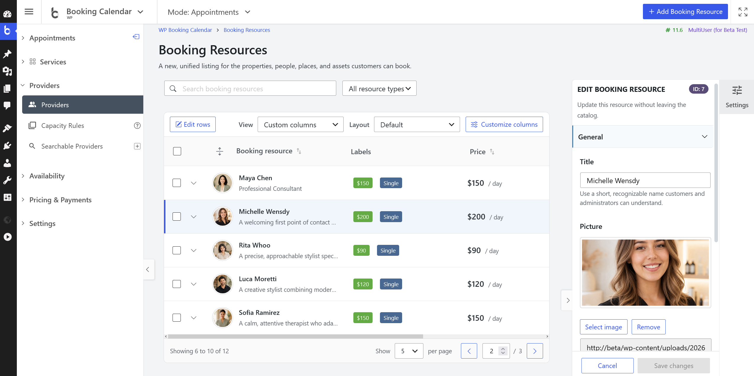 Booking Resource profile and publishing tools