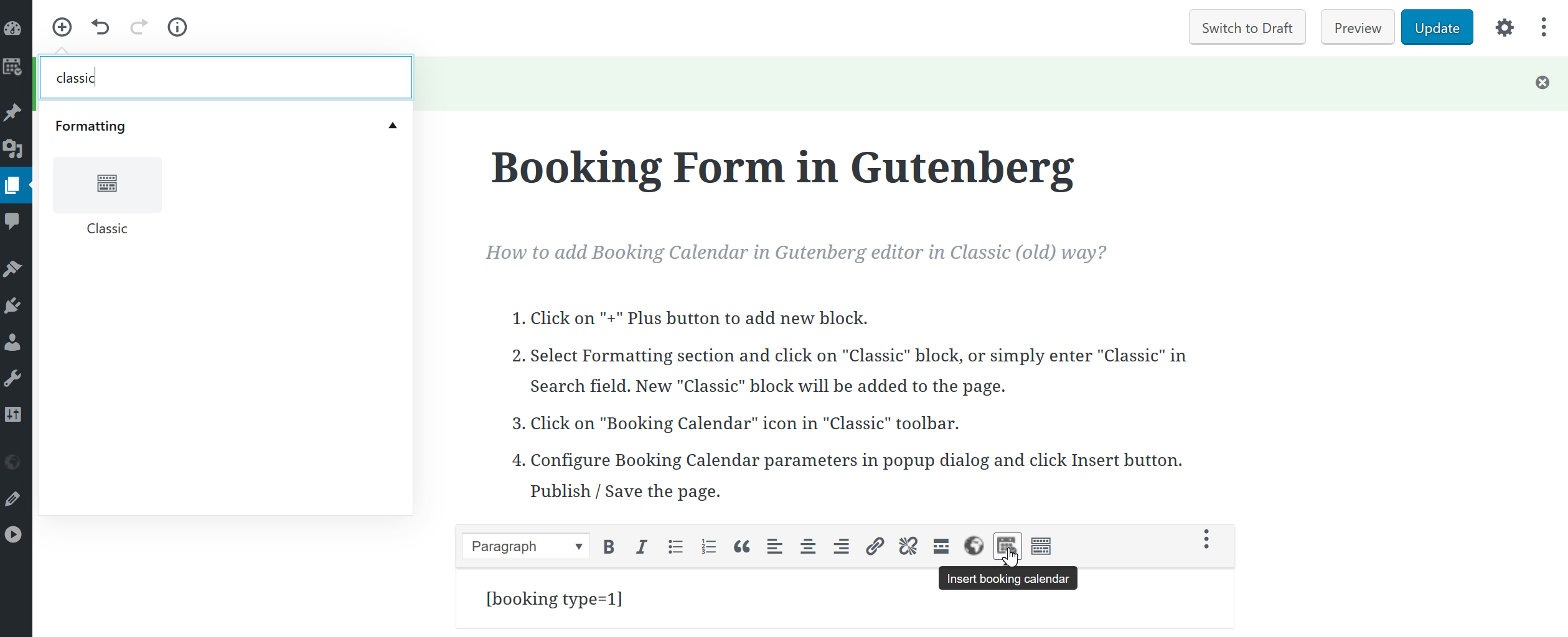 Inserting Booking Form calendar To The Site WP Booking Calendar The