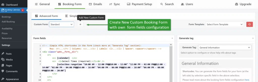 Booking Calendar - Create Several Custom Booking Forms