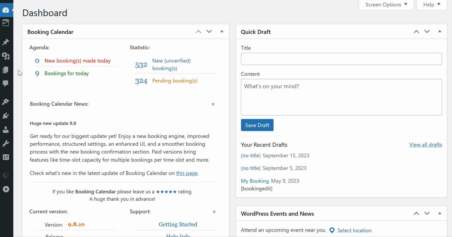 Embed the booking form into the post or page using the Classic Editor plugin or an older version of WordPress.