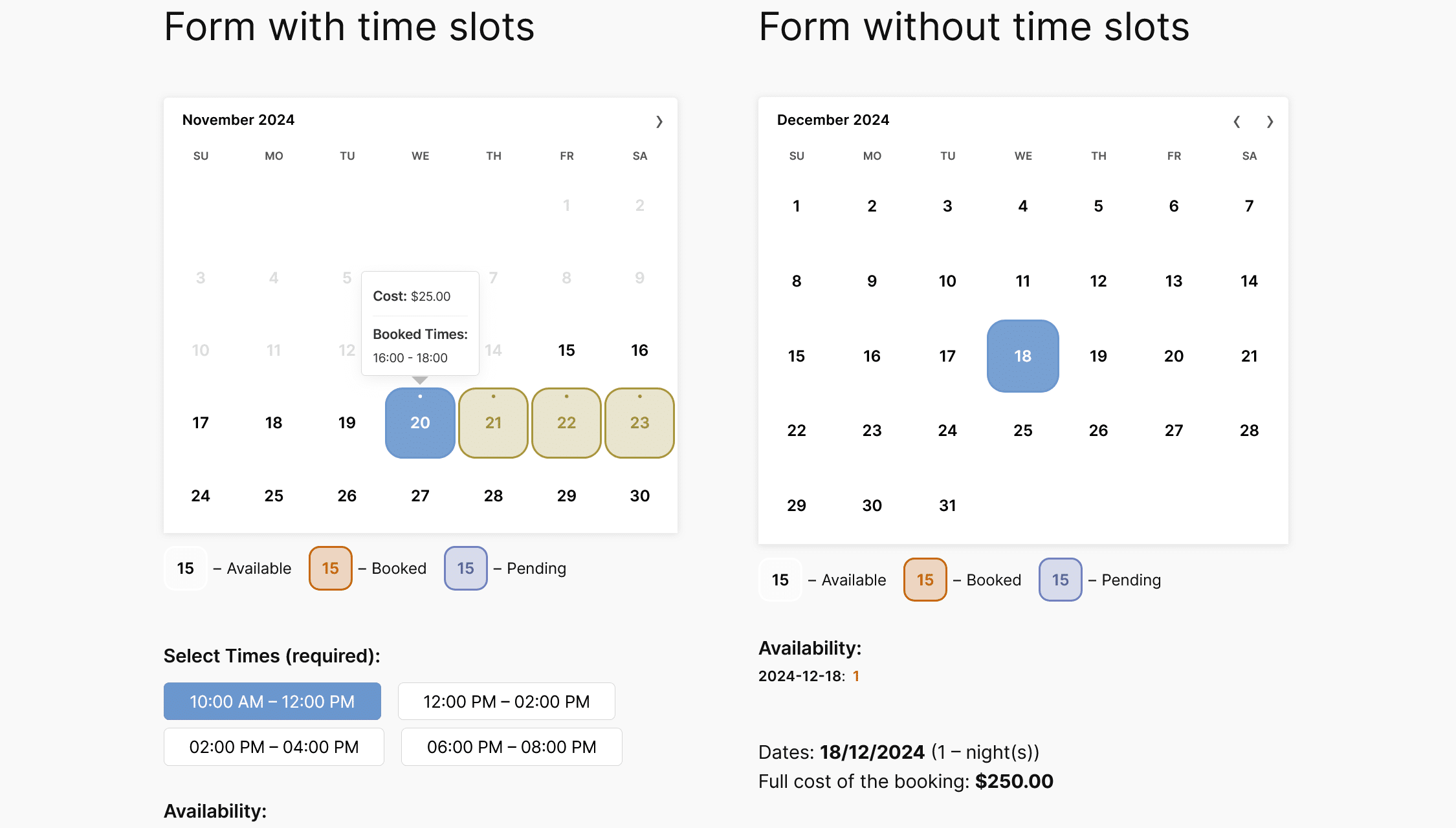 Multiple Custom Booking Forms