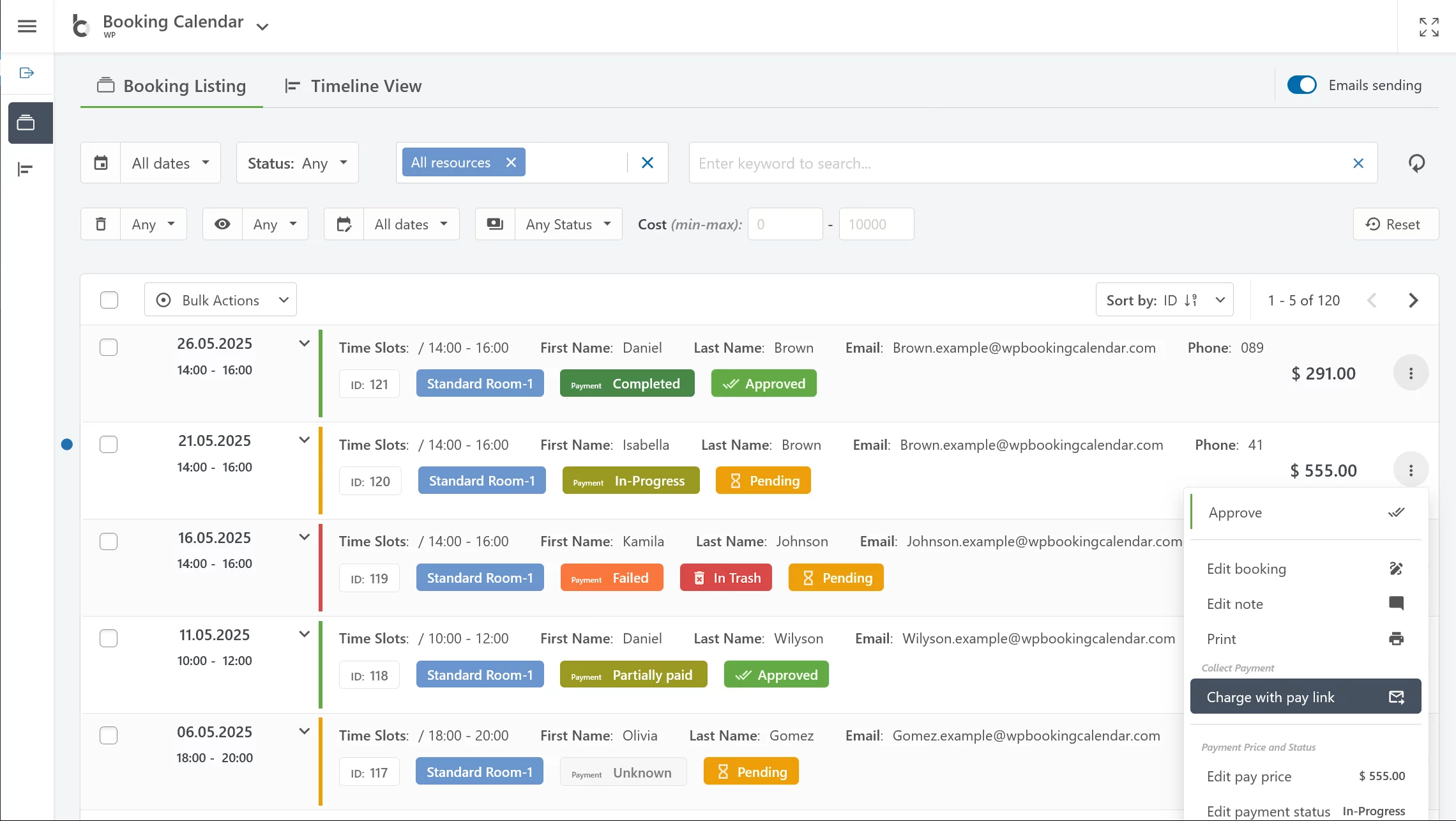 Booking Calendar - Booking Admin Panel - Booking Listing