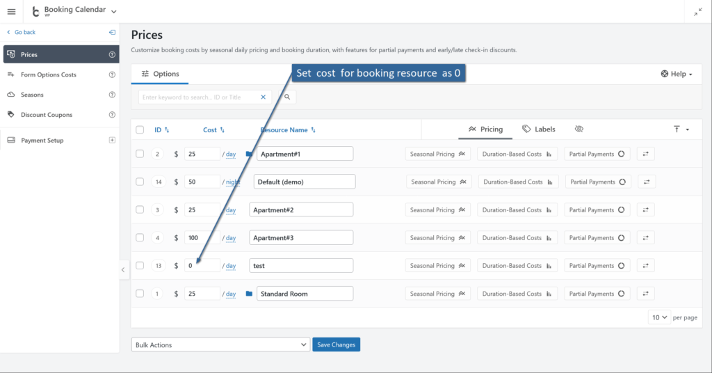 Resource Cost - cost  for days in calendar