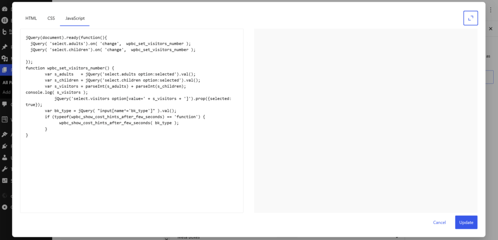 JS  code exmaple for the page content