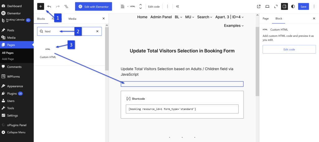 Add custom  CSS and  JavaScript into  the page for the booking form
