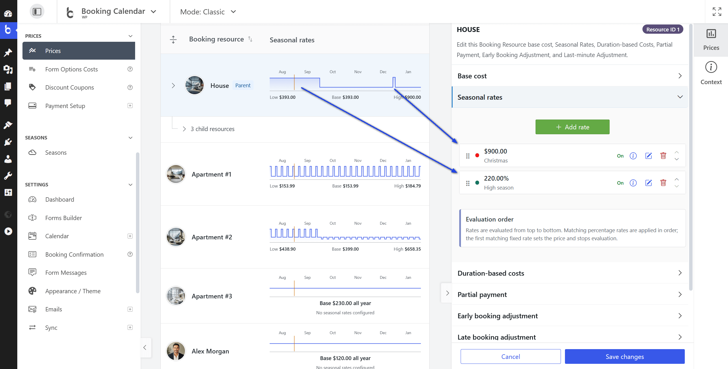 WP Booking Calendar - Configure Seasonal Rates